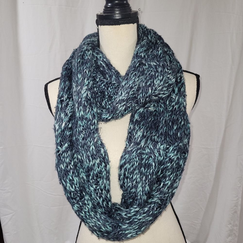Knitted green blue infinity scarf
